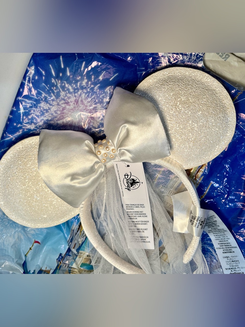 NWT Official Disney Parks Bridal Minnie Mouse Ear Headband with Veili